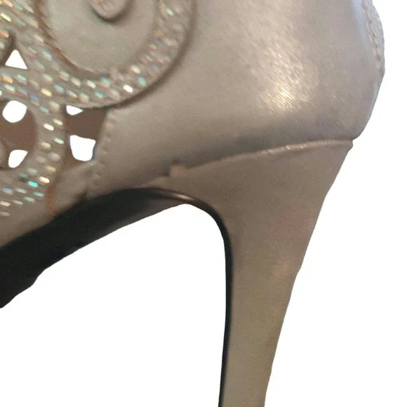 Palizzio Open Toe Rhinestone Heel Edolie Silver Bootie Size 10 W New - Picture 6 of 7